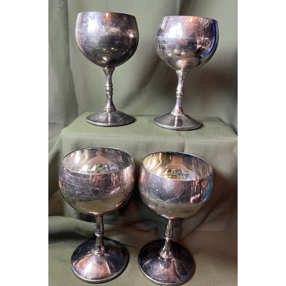 Set of 4 Vintage Silver Plated Valero Wine glass Chalice Made in Spain 4-3/4"